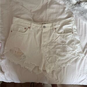 Free People White Distressed Denim Shorts